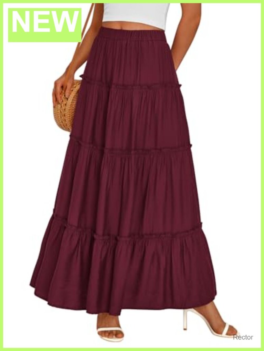 Boho Tiered Ruffle Flowy Maxi Skirt with Pockets Elastic Waist